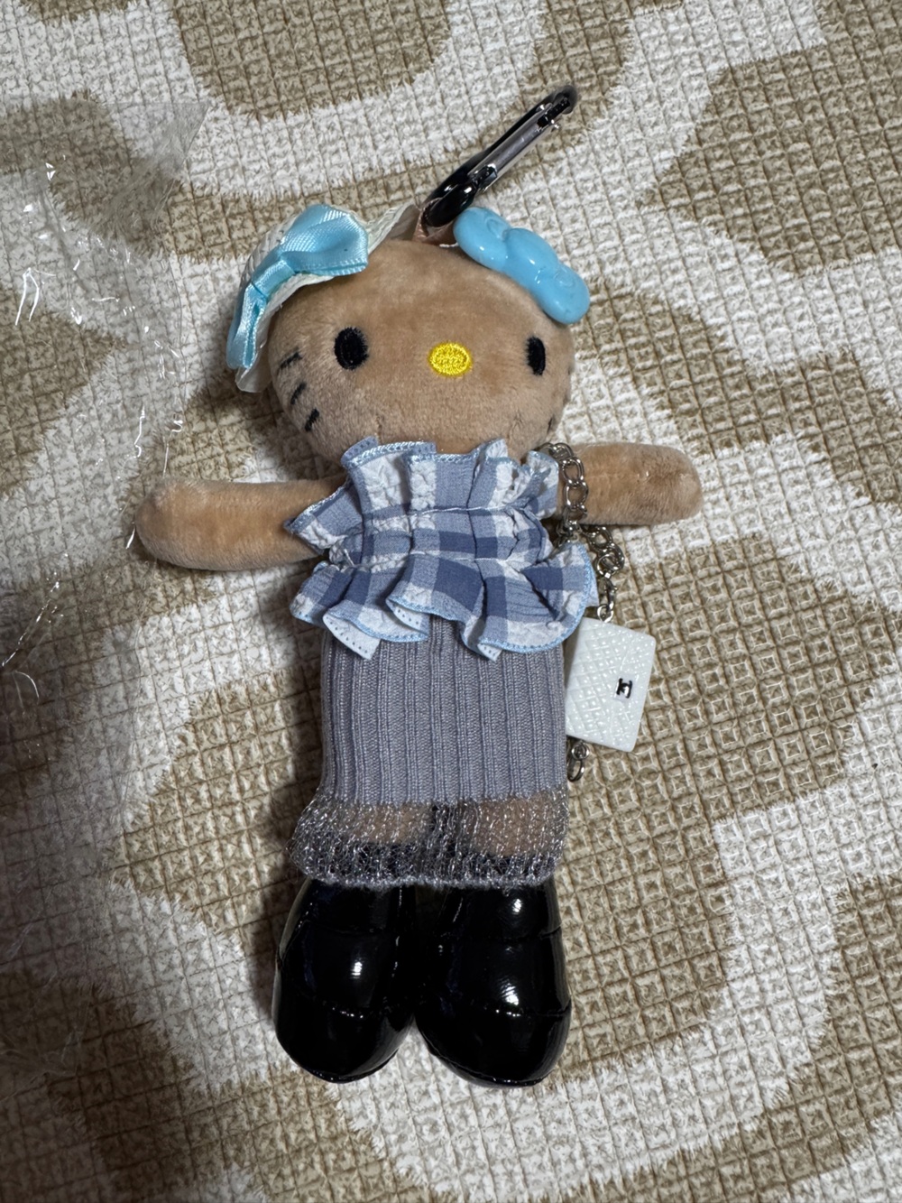 Plush long leg hello kitty Doll Keychain with Blue Plaid Dress - Unbranded